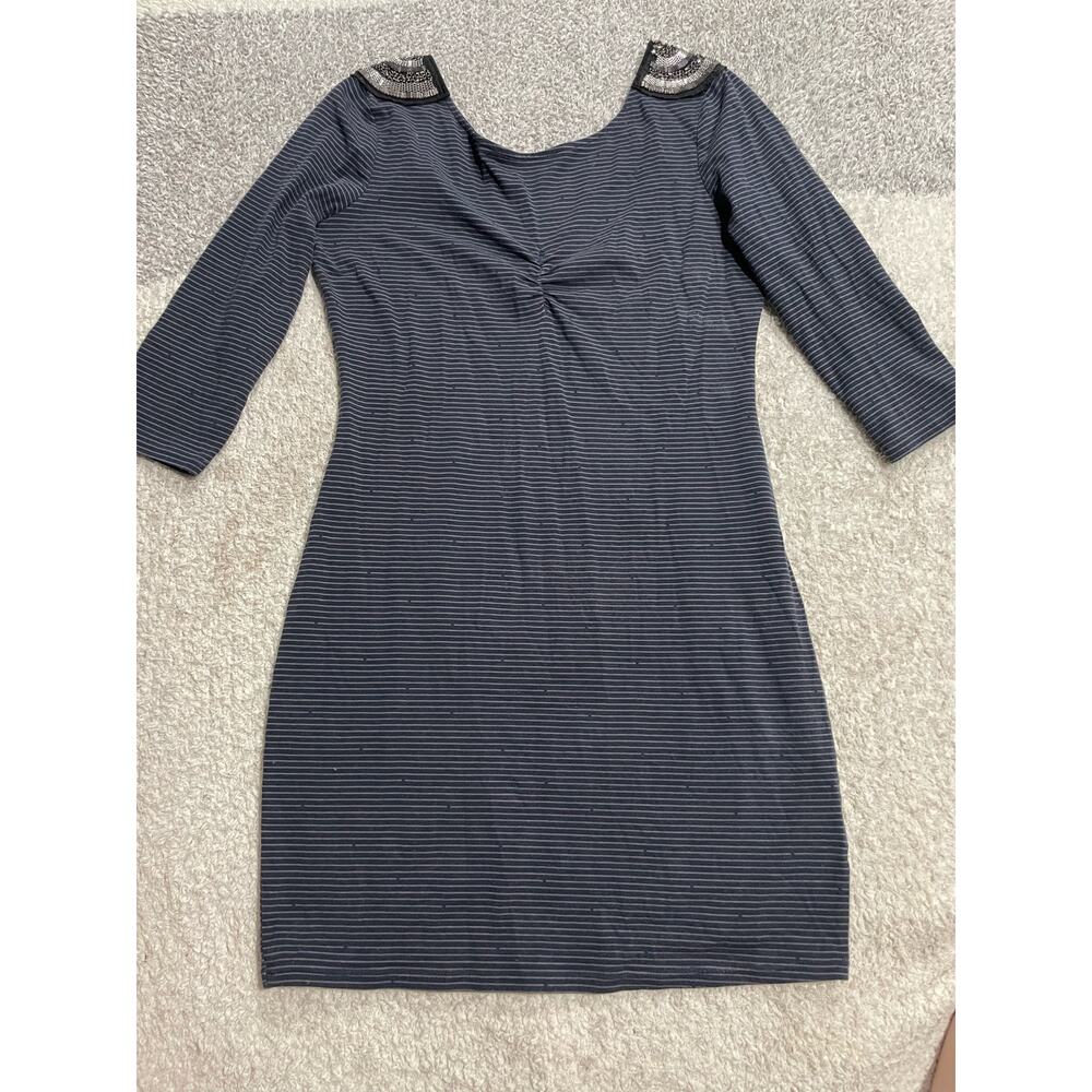 Silence + Noise Scoop Neck Bodycon Mini Dress Womens Medium Striped Blue Gray